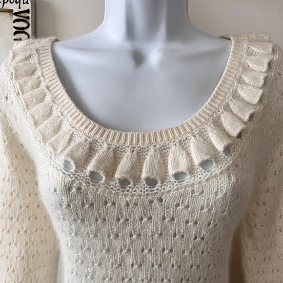H&M Cream Peplum Pointelle Angora Blend Knit Sweater Size S - Picture 2 of 11